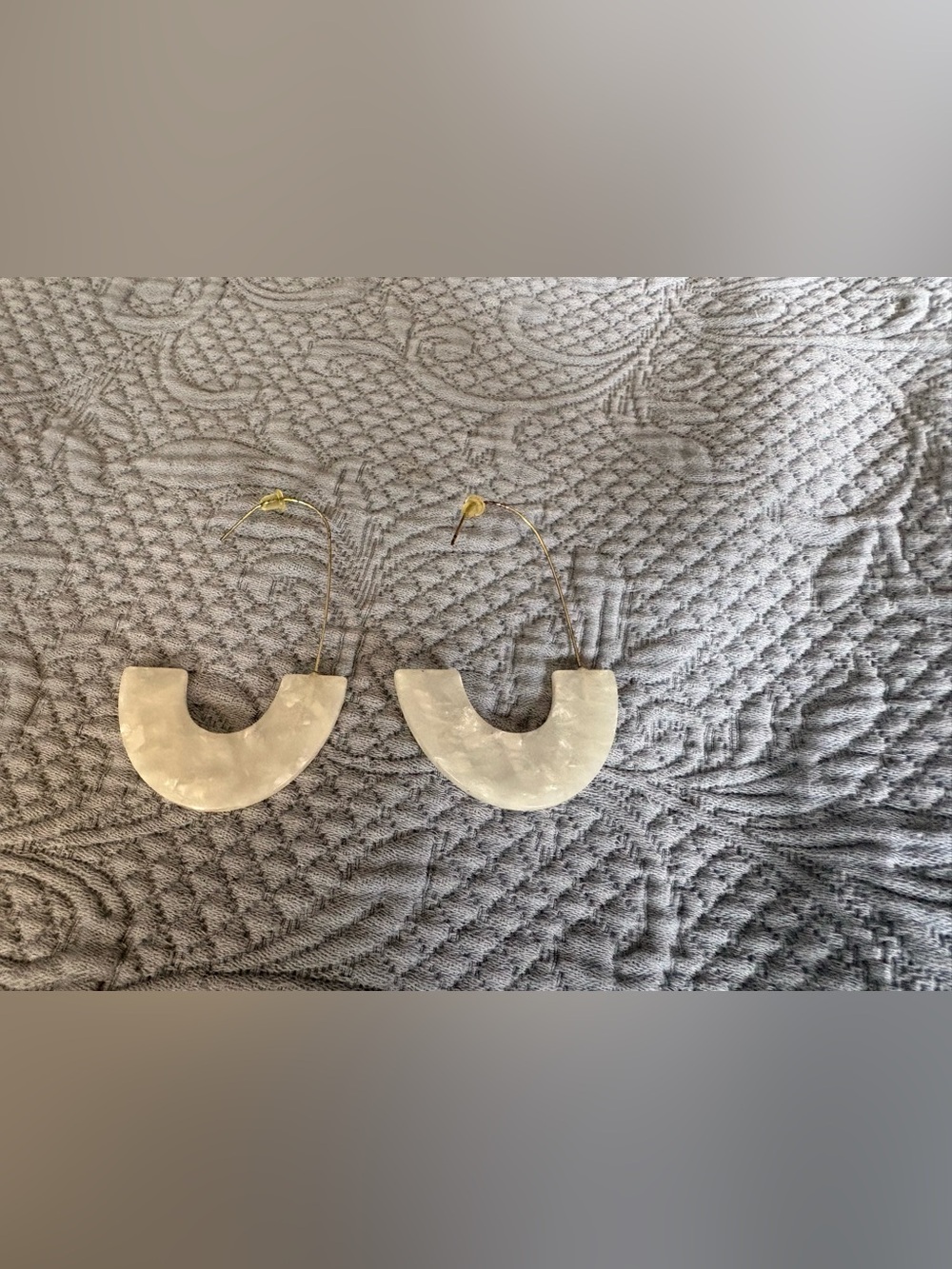 Marbleized Cream Half-Moon Hoop Earrings
